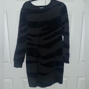 DKNY Black Patterned Long Sleeve Dress